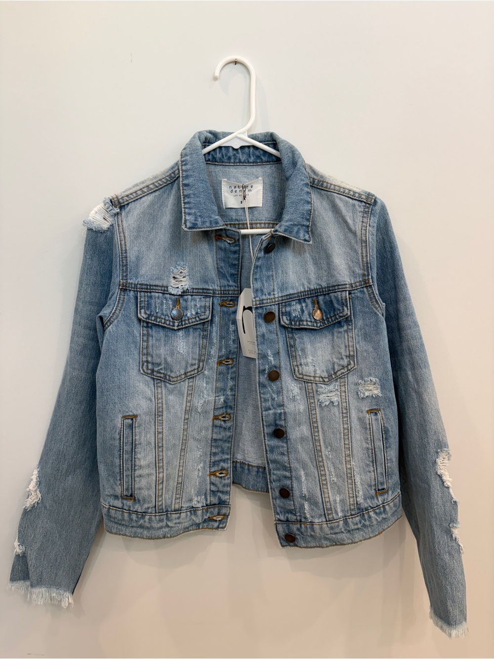 Light Blue Distressed Denim Jacket - Women